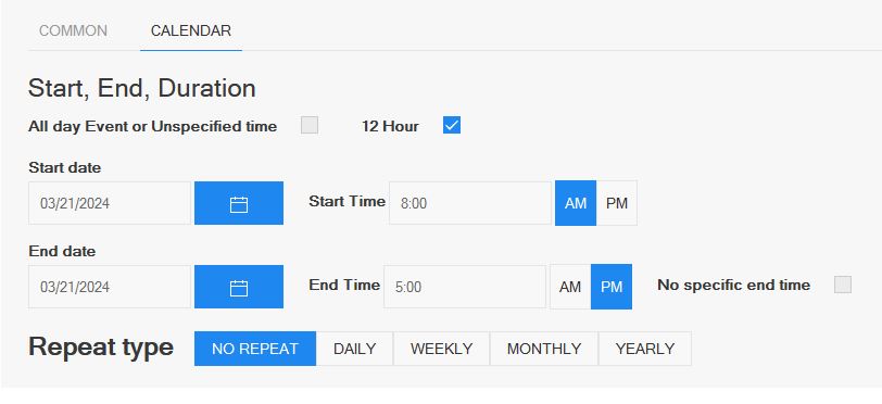 Calendar Date Time Info